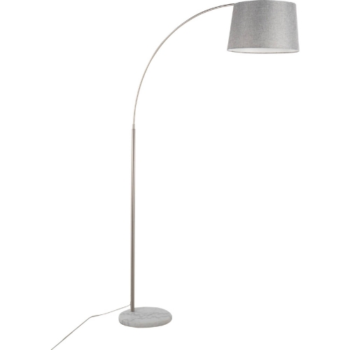 March Floor Lamp in White Marble, Nickel & Grey Linen Shade